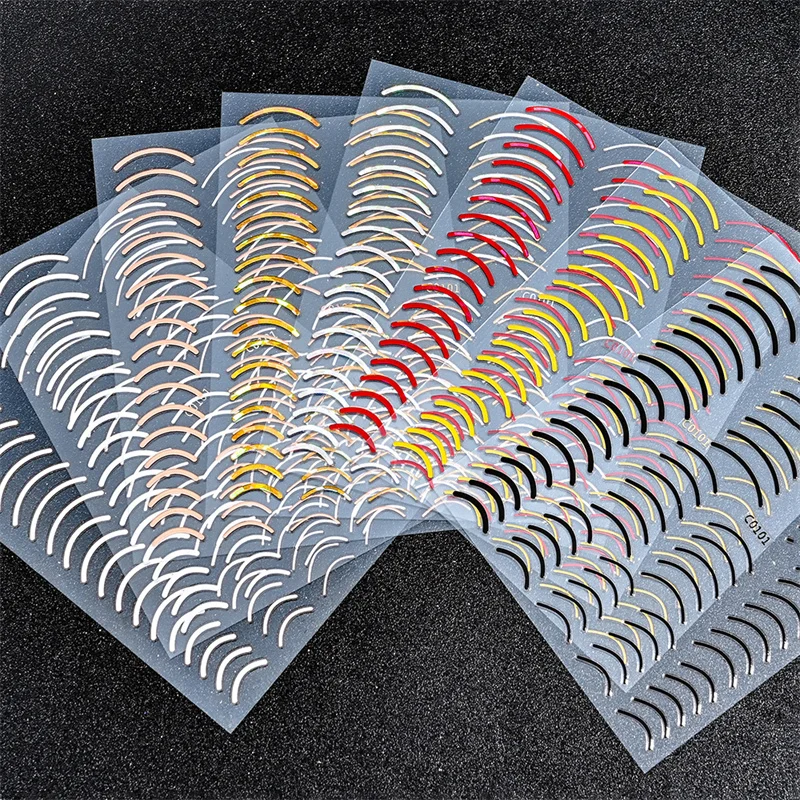 

5pcs Nail Sticker Set Summer Back Glue Decal Nail Art Shiny Lines Love Star Slider For Nails Luxury Relief Nail Decoratio Foils