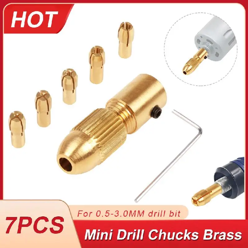 

UYANGG 7Pc Mini Drill Brass Collet Chuck for Dremel Rotary Tool 0.5-3mm Brass and Nut for Dremel Accessori Motor Shaft Drill Bit