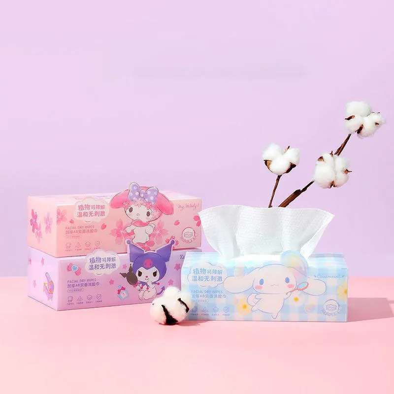 

60 шт./компл. Kawaii Sanrio, полотенце для лица, милое Kuromi My Melody Cinnamoroll, мультяшное толстое мягкое двухстороннее полотенце для лица для девочек, подар...