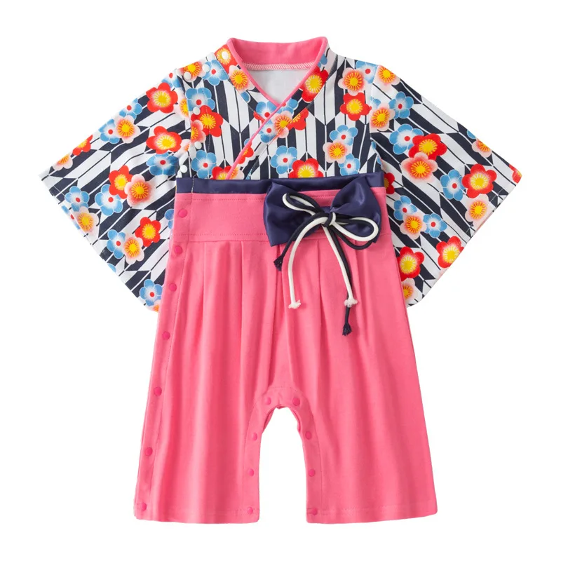 

Baby Girl Rompers Japanese Style Kawaii Girls Floral Print Kimono Dress for Kids Costume Infant Clothes +sock