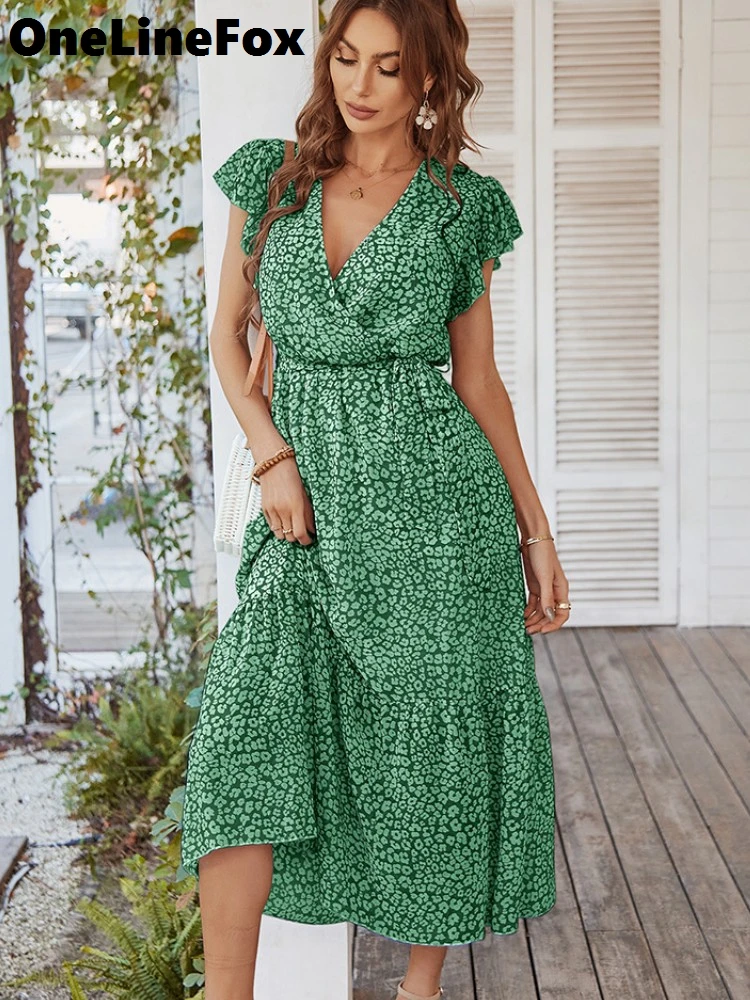 

OneLineFox Summer Sexy Boho Dress Women Robe V-Neck Fashion Party Beach Clothes Floral Print Female Elegant Dresses Vestidos
