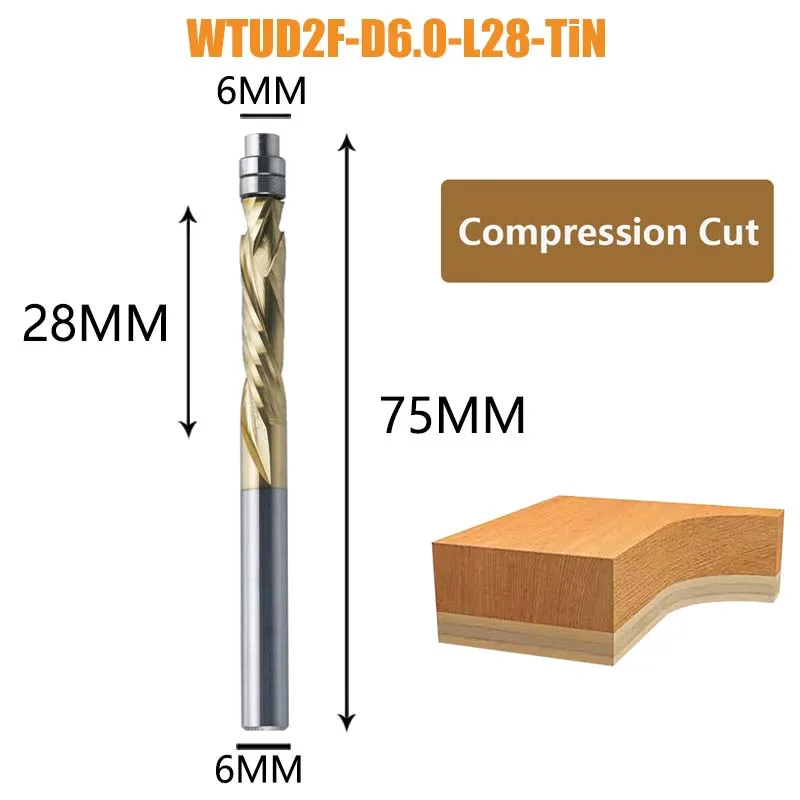 

Dreanique, 1 шт., направляющие фрезы с покрытием TiN, 8 мм, спиральная концевая фреза вверх и вниз, 2 канавки, твердосплавный триммер для заподлицо