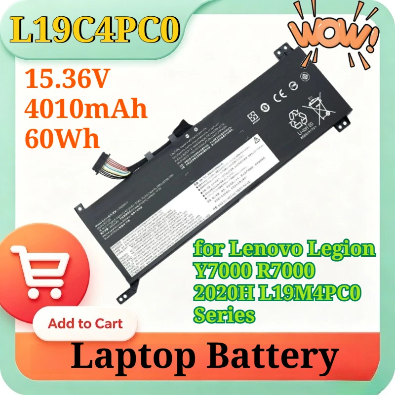 Фото L19C4PC0 15.36V 4010mAh 60Wh Высокоемкостная литий-ионная сменная батарея для ноутбуков Lenovo Legion Y7000 R7000 2020H серии L19M4PC0 №1