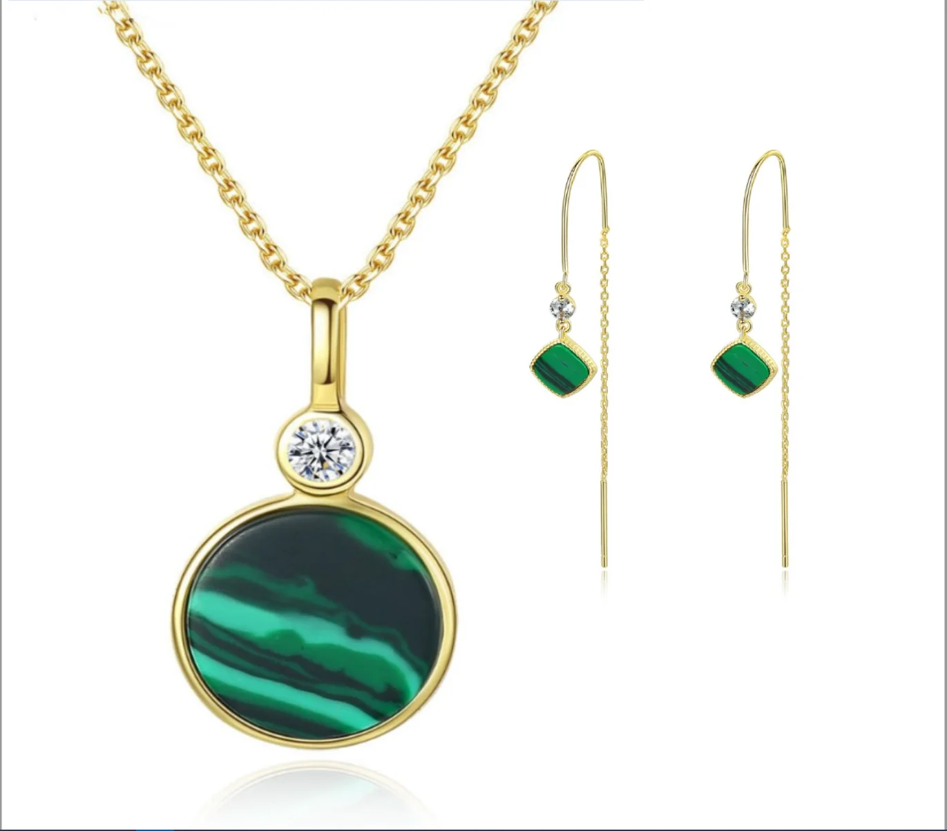 

S925 Sterling Silver Green Malachite Necklace Earrings Sets For Women Fashion Jewelry Gifts