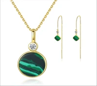 s925 sterling silver green malachite necklace earrings sets for women fashion jewelry gifts