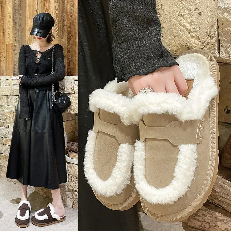 

Женская уличная обувь в стиле ретро, новинка 2023, осенне-зимние тапочки Baotou, хлопковые тапочки