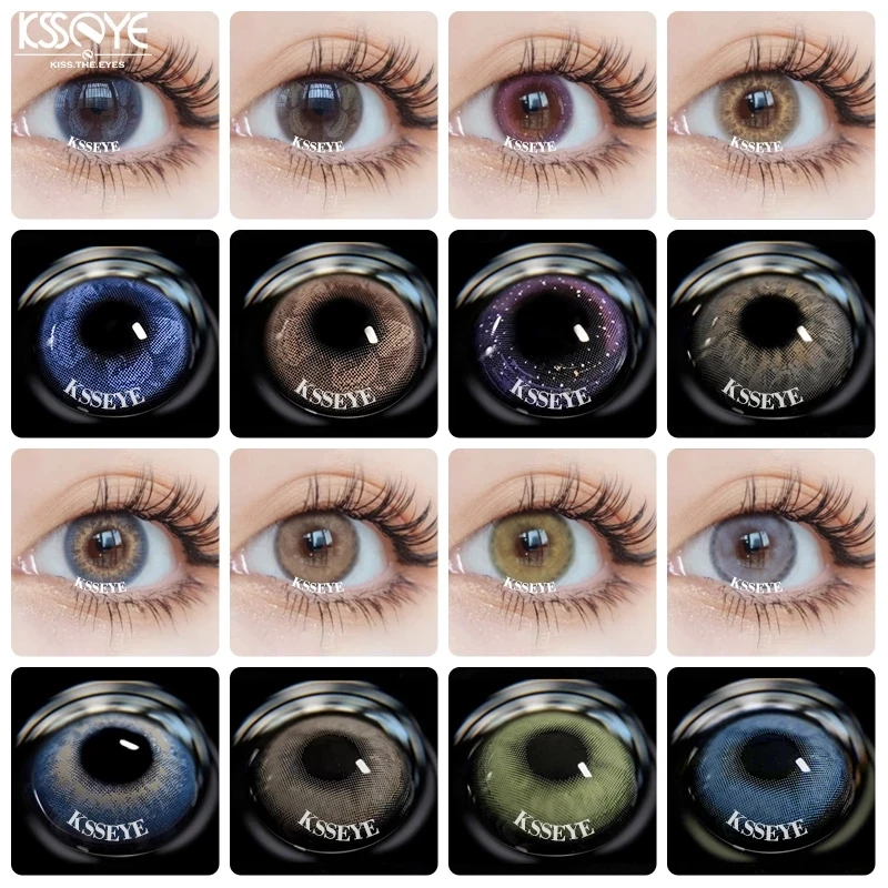 

KSSEYE 2pcs Black Blue Grey Contact Lenses Color Contact Lenses with Diopter Natural Color Makeup Accessories Large Pupils Lens