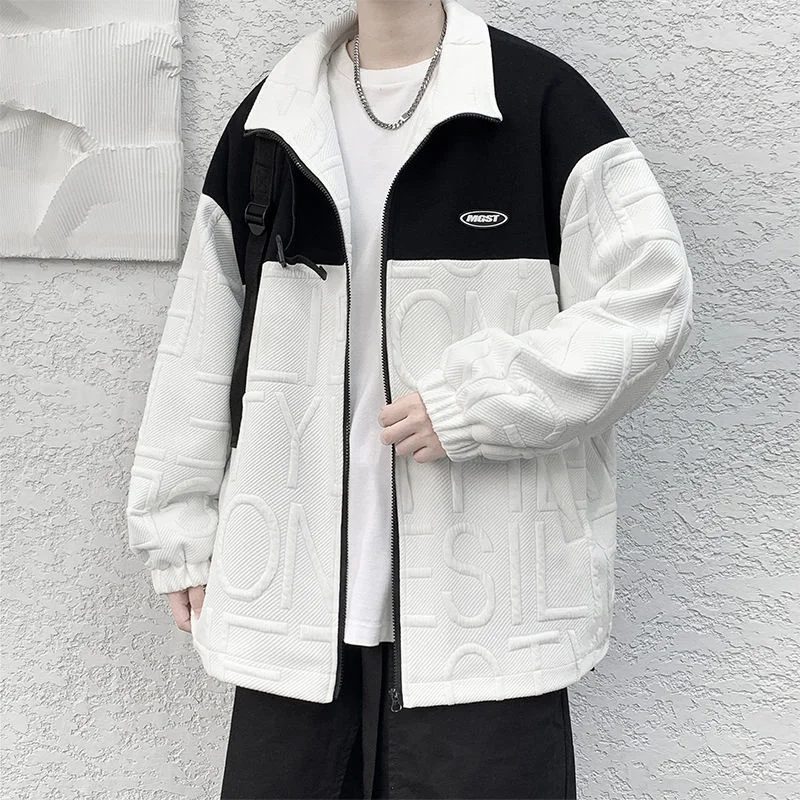 

Hybskr Zipper Letter Patchwork Men Jackets Korean Streetwear Casual Versatile Outerwear Coats Fashion Unisex Casual Loose Coats