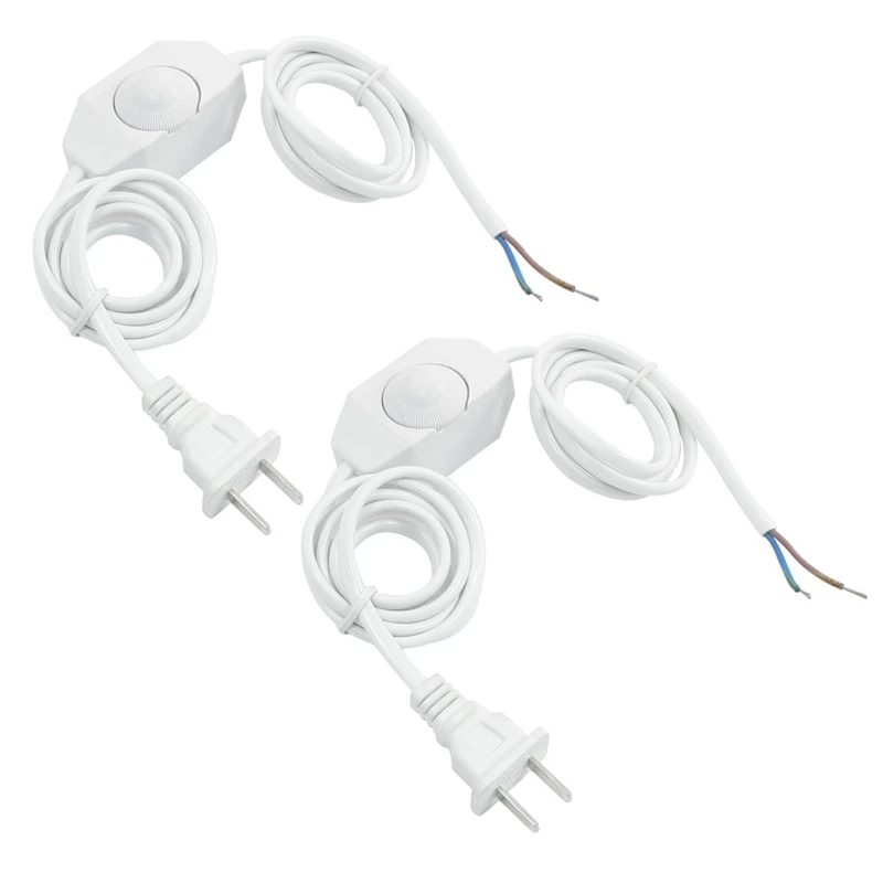 

2X White Lamp Power Cord With Dimmer Switch AC 250V/110V US Plug