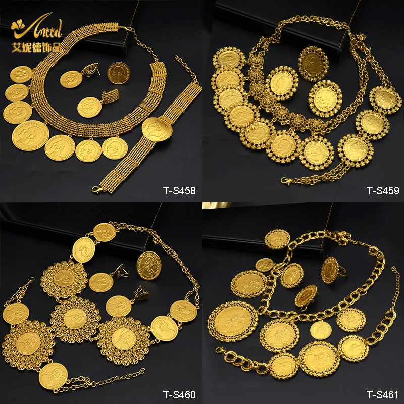 

ANIID Ethiopian 24K Gold Plated Coins Jewelry Set African Hawaiian Luxury Necklace Bracelet Pendant Set Dubai Wedding Gifts