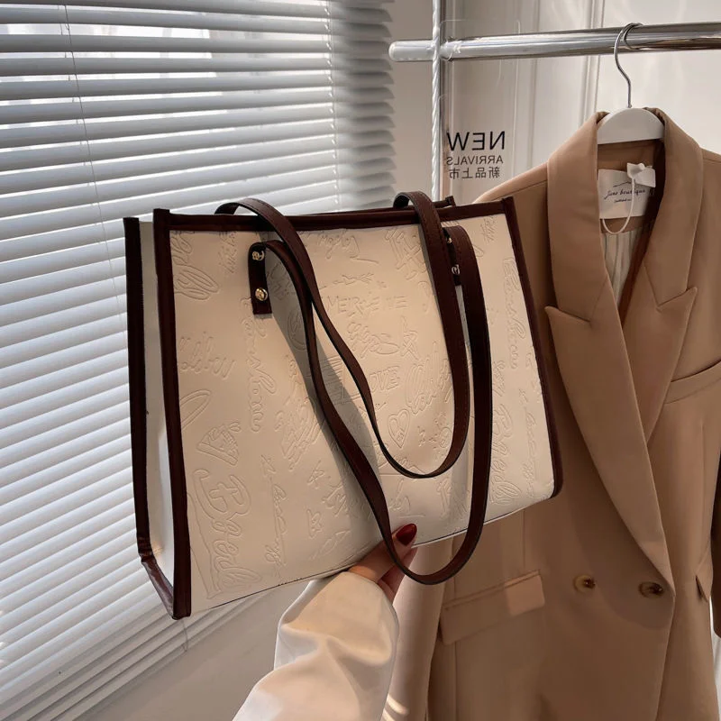 

Luxury Pu Handbags Large Capacity Female New Commuting Fashion Retro One Shoulder Tote Bag Student Class Bags School Bags