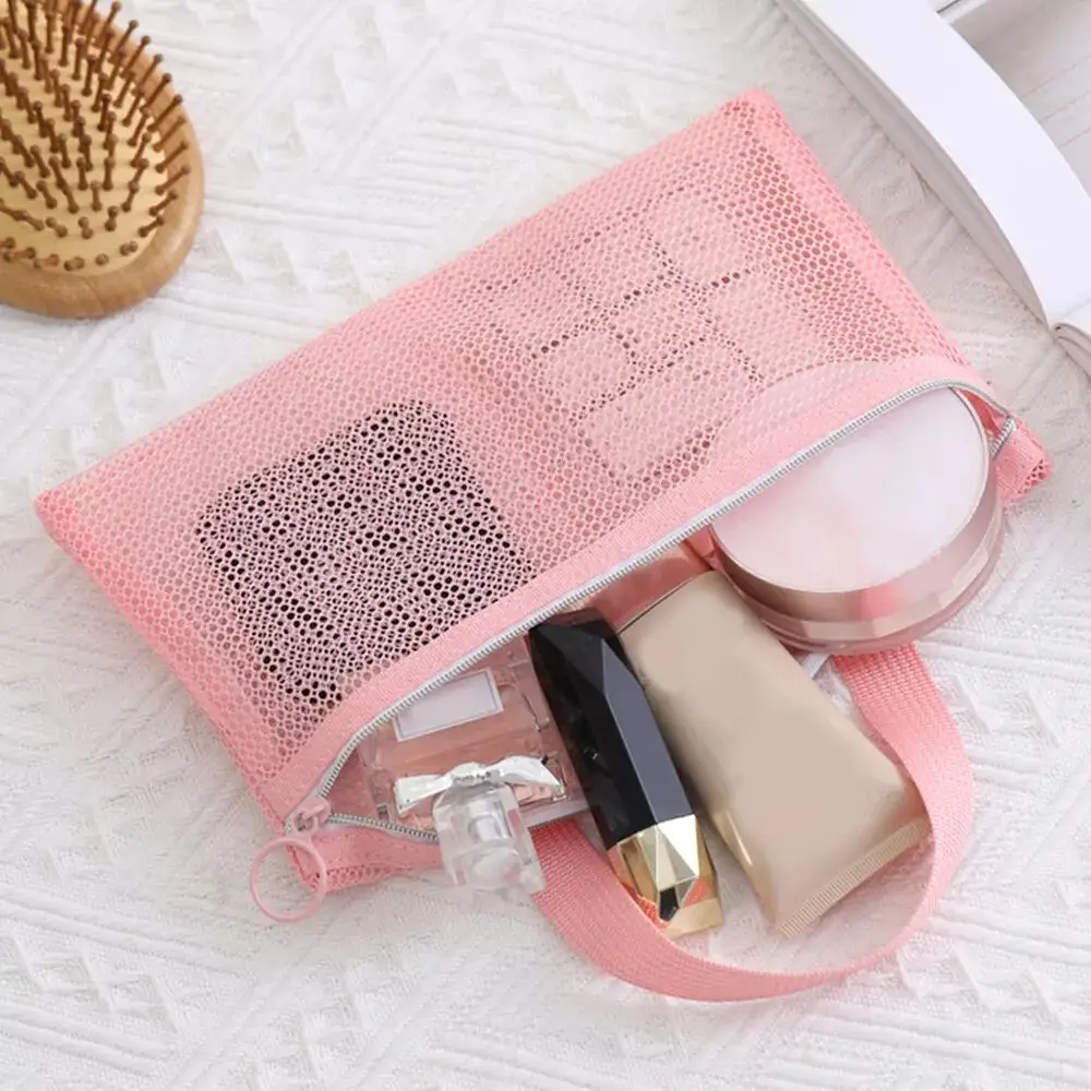 Вместительная косметичка новые кармашки на молнии однотонная сетчатый