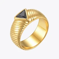 enfashion goth black eye triangle ring stainless steel zircon rings for women men gold fashion jewelry gift bague femme r4119