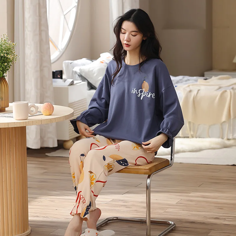 2023 Cotton Simple Women's Pajamas Spring And Autumn Models Casual Cute Loungewear Can Wear Outside The Home Clothing