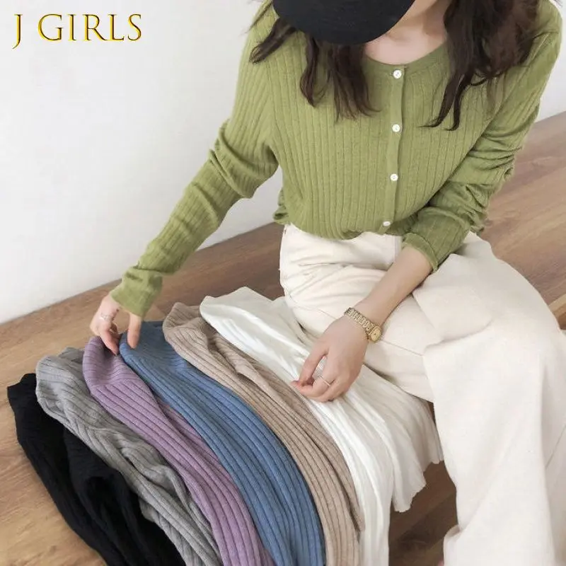 

J GIRLS Women Cardigan Basic Ladies Leisure O-neck Single Breasted Loose Cozy Vintage All Match Spring Elegant Striped S-3XL Ins