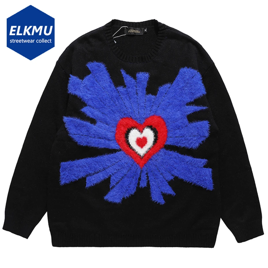 

Модный свитер с графическим рисунком, черный и белый свободный пуловер, мужские вязаные свитера в стиле Харадзюку, мужские джемперы Y2K