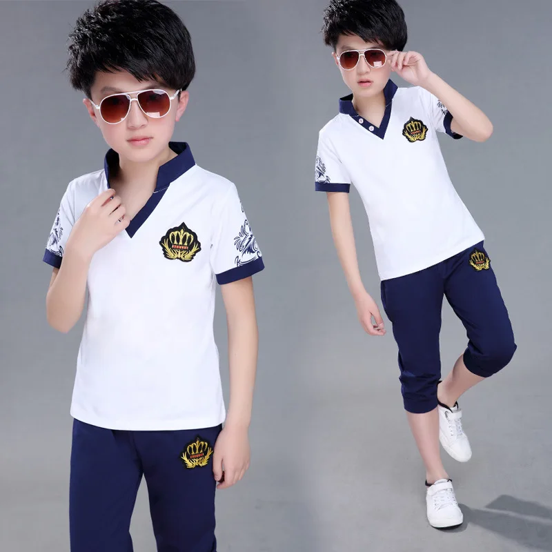Big Boy Short Sleeve T Shirt+short Pant 2pc Sport Sets Summer Children's Clothing Kids New Boys Clothes Suits 4-13 Ages | Детская
