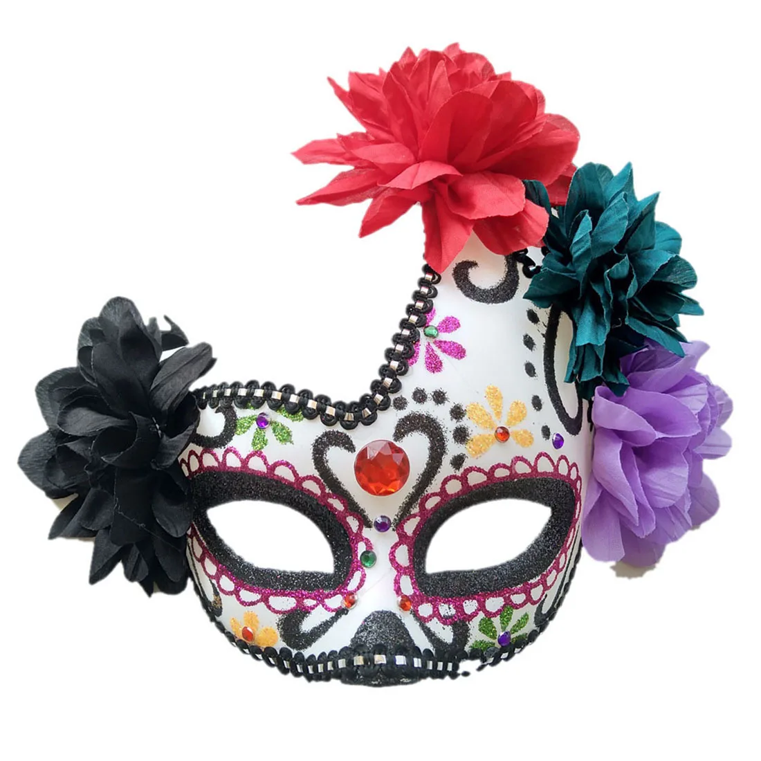

Halloween Ghost Mask With Flowers Mexican Masquerade Cosplay Performance Mask