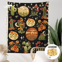 botanical cactus tapestry wall hanging moon starry mushroom chart hippie bohemian tapestries psychedelic witchcraft home decor
