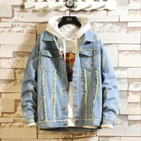 mens personality trend denim jacket 2022 spring and autumn youth casual jacquard cat whisker jacket korean style clothes