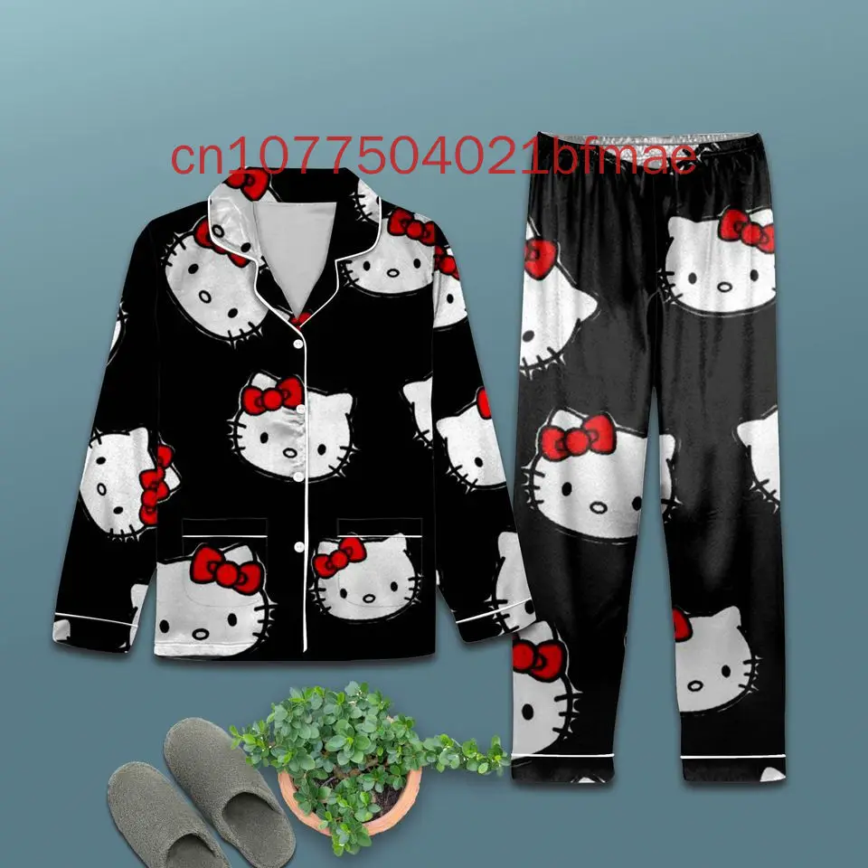Новинка весна-лето набор hello Пижама Kitty Женская Повседневная рубашка с длинным