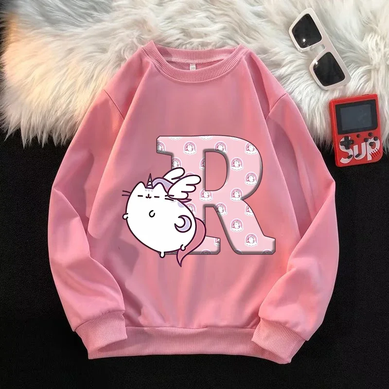 Pusheen детские толстовки с круглым вырезом пуловер мультяшным принтом и буквами