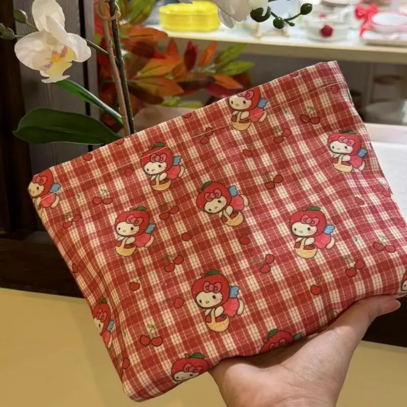 Kawaii Sanrio Hello Kitty ретро красная сетка с принтом милый мультфильм косметичка