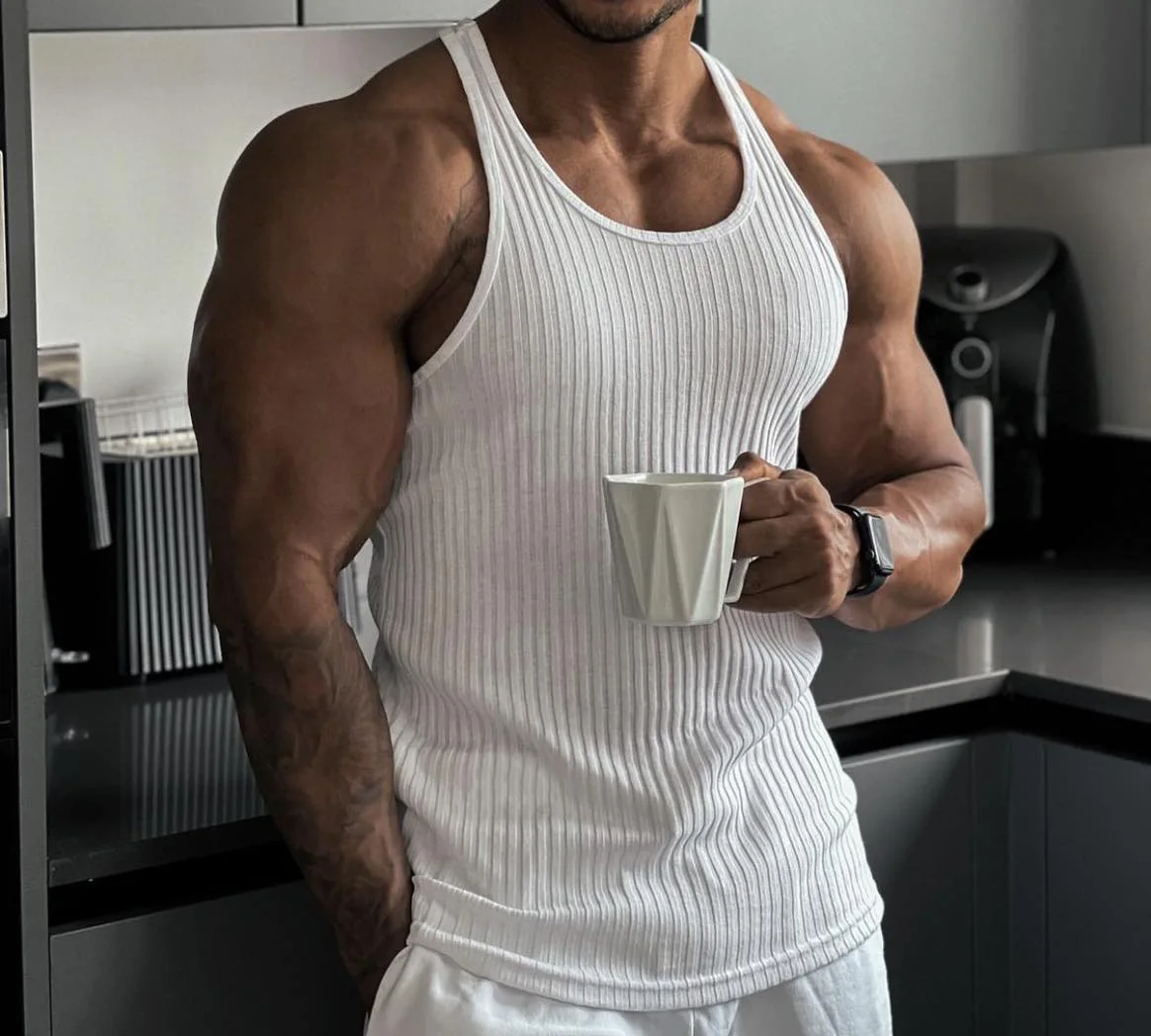 

Summer knitted vertical stripe fitness sports leisure slim men's vest men's I-vest men's