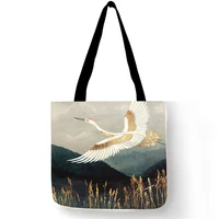 japanese ukiyoe design causal women handbag crane designer tote bag eco reusable shoulder shopping bags for groceries large bag