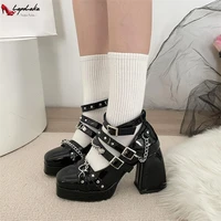lapolaka 2022 fashion korean style shallow buckle thick heel pumps round toe chain design leisure women pumps