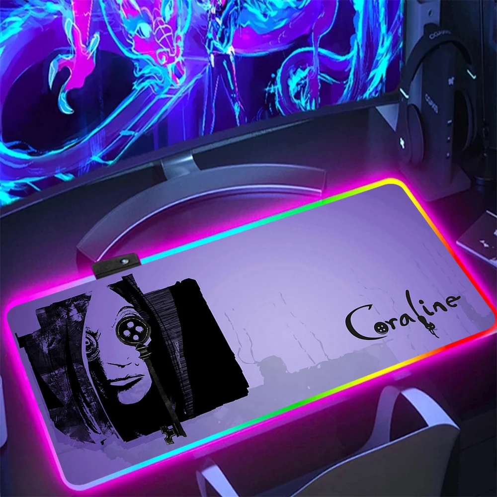 Аниме фильм ужасов C-Coralines RGB ПК геймерская клавиатура коврик для мыши