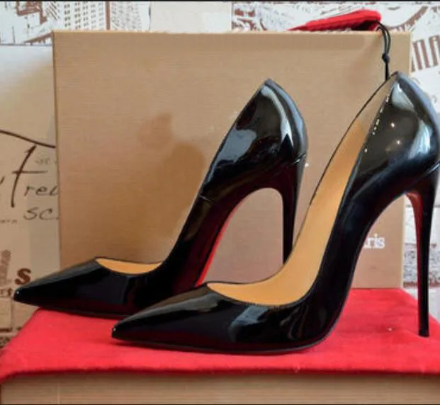 

Women High Heel Shoes 2022 New Brand Pumps Red Shiny Bottom Pointed Toe Thin Heel 12cm Shallow Sexy Wedding Shoes Size 35-44