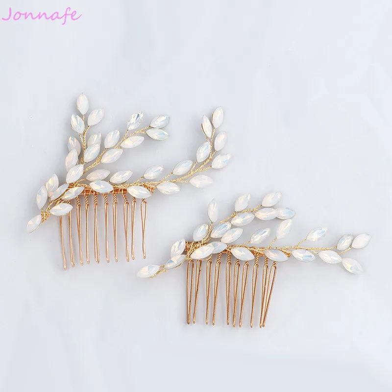 

Fashion Opal Crystal Hair Pins Gold Color Bridal Hair Comb Jewelry Handmade Wedding Accessories Women Headpiece