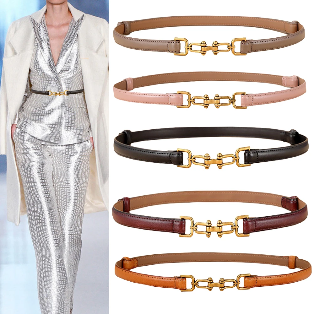 Belt dress simple versatile Fashion Women Leather Belt Thin Skinny Metal Gold Elastic Buckle Waistband Belt Dress Accessories