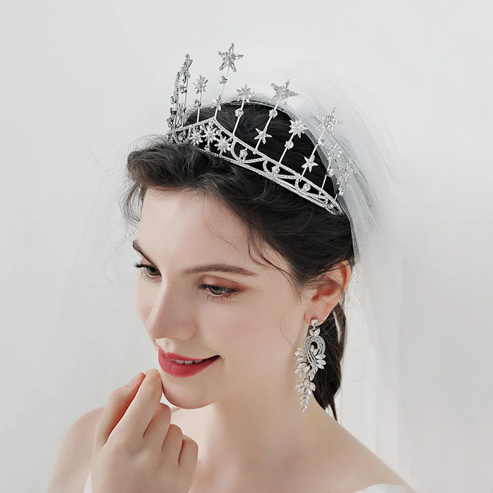 

Crystal Rhinestone Star Crown Women Bridal Wedding Tiara Hair Accessories Crown Hairwear diademas para el pelo mujer