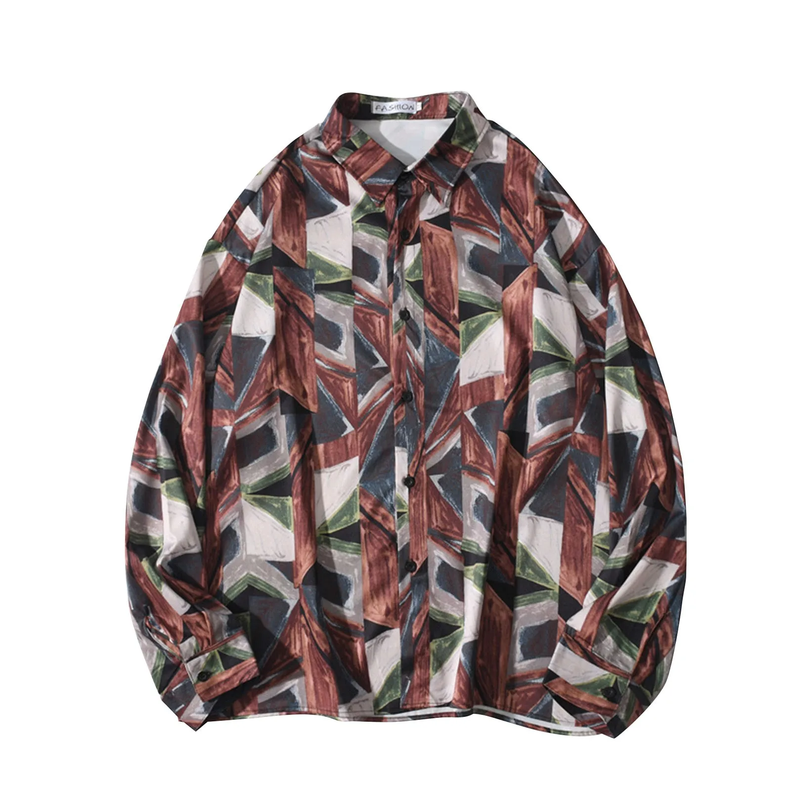 

Mens 3D Digital Printing Pocket Buckle Lapel Long Sleeve Shirt Chemise Blusas