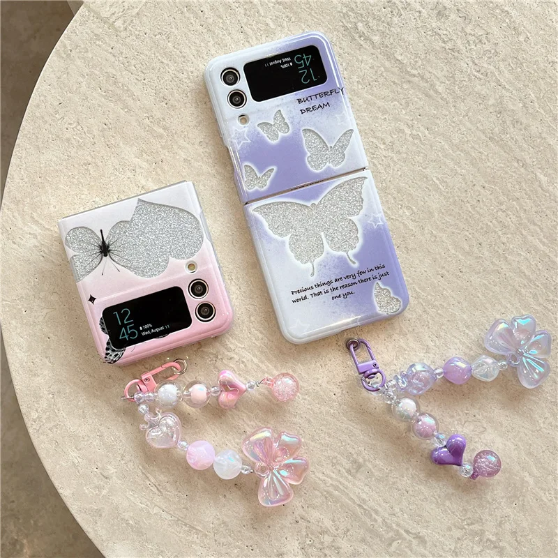 Ins Style Shiny Hollowed Out Butterfly Phone Case for Samsung Galaxy Z Flip 4 3 Hard Cover for ZFlip3 Zflip4 Solid Shell Bracket