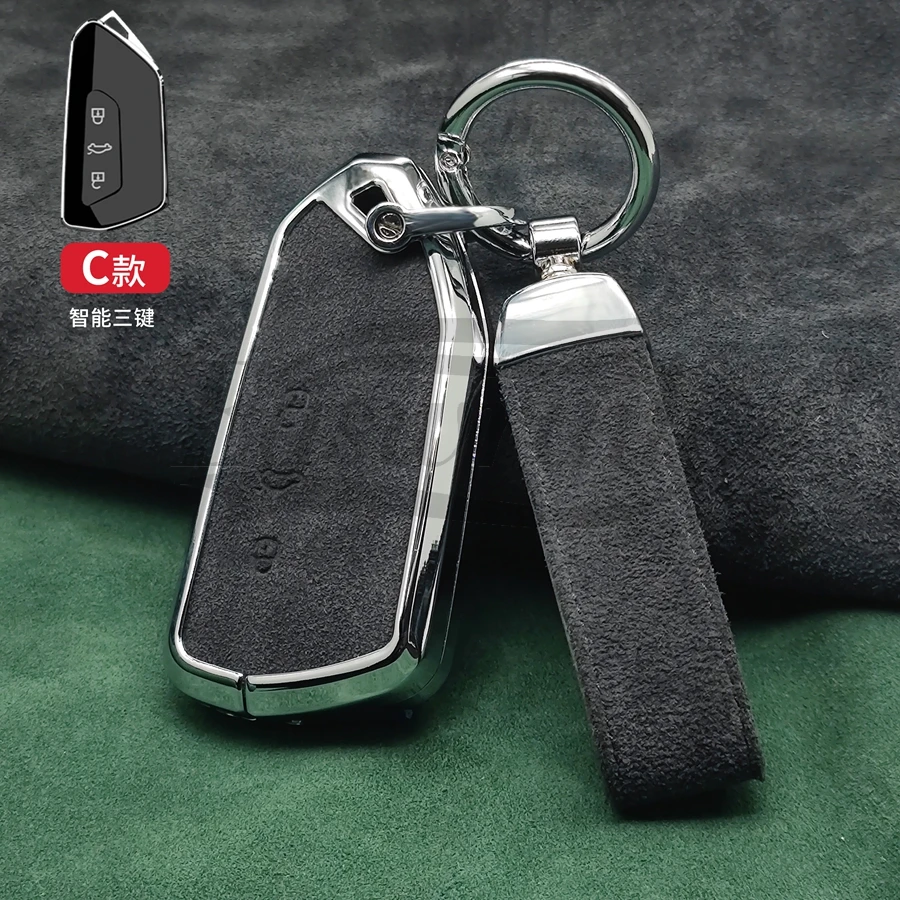 Car Zinc Alloy& Leaher Key Case Cover Bag Wallet Chain For Volkswagen Golf 8 Mk8 2020 Skoda Octvia 3 Car Accessories