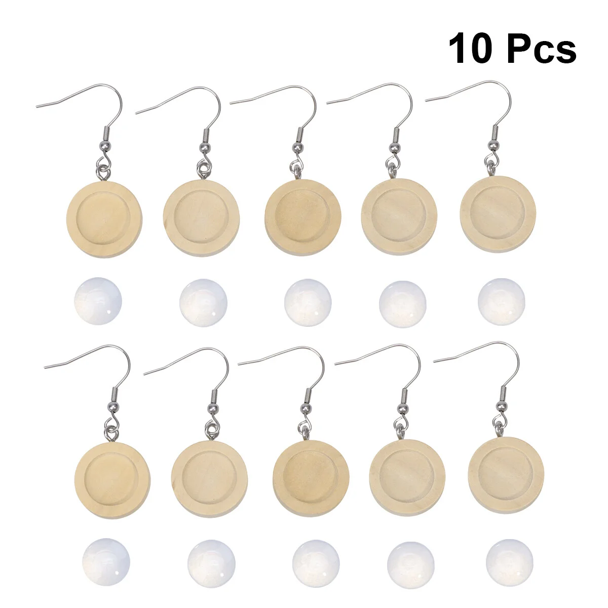 10pcs 12MM DIY Earring Accessories Earring Bezel Wooden Ear Trays Round Bases for Jewelry Making Crafts with 10pcs 12 mm Glass