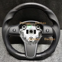 real carbon fiber steering wheel for tesla model 3 model y 2016 2022 customized perforated leather