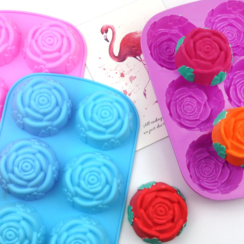 

6 Cavity 3D Rose Flower Silicone Cake Mold for Chocolate Mousse Pastry Dessert Ice Cream Jelly Pudding Bakeware Decorating Tools