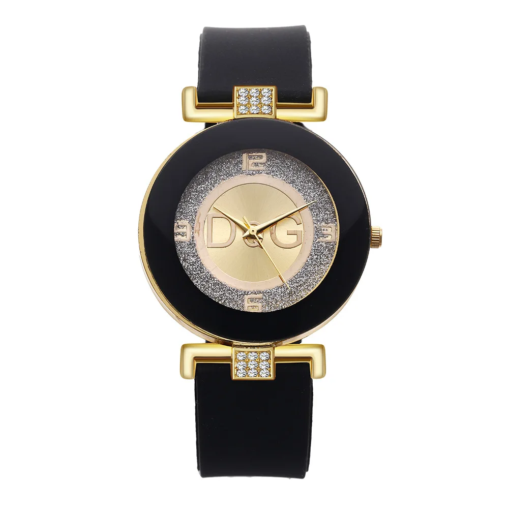 

Luxury TOP DQG Brand Ladies Watch Fashion Black Silicone Diamond Strap Frosted Digital Dial Quartz Wrist Watches For Women Reloj