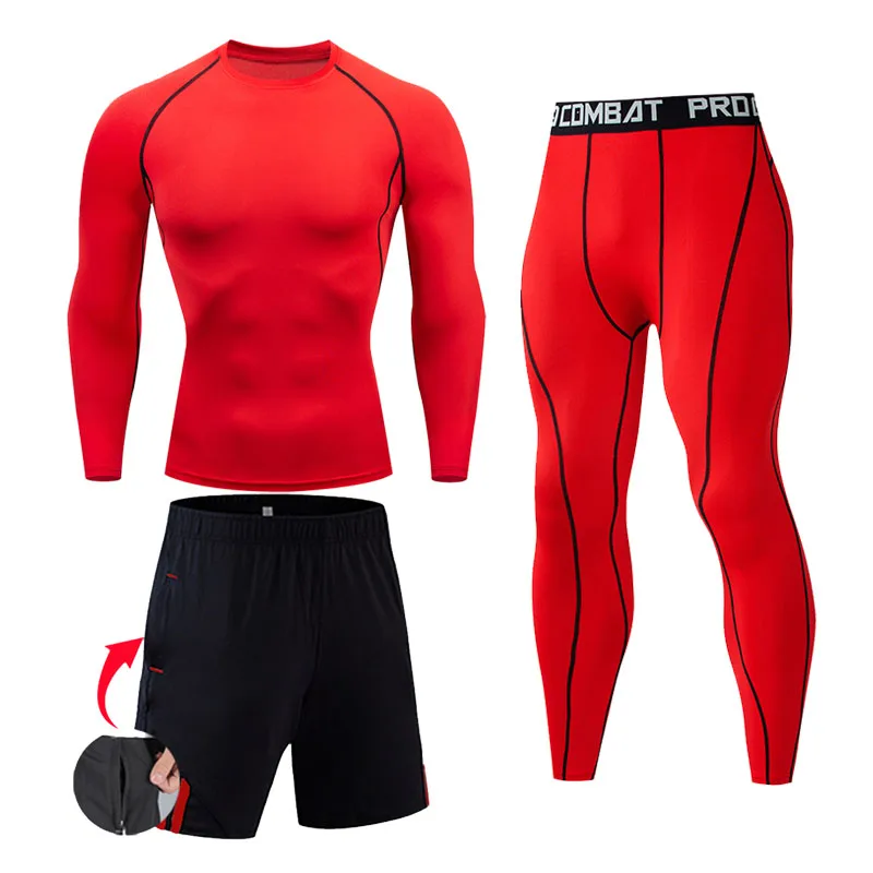 Compression set  Thermal underpants Leggings shirt Men's clothing Winter First layer Long johns Black Track suit Men Sportswear