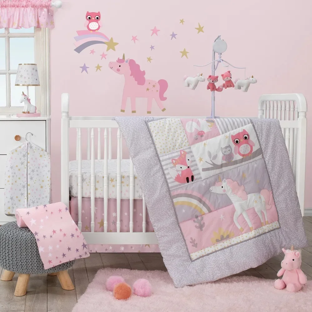

Bedding Sets Rainbow Unicorn 3 Piece Cotton/Poly Bedding Sets, Quilt, Crib Sheet, Crib Skirt Baby Accessories