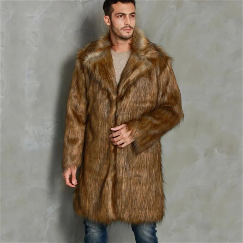 Long faux mink leather jacket mens brown clothes autumn winter thicken warm fur leather coat men slim jackets jaqueta de couro