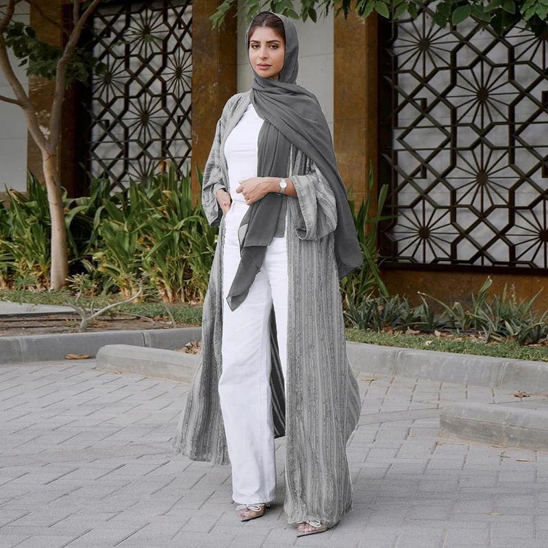 Woman Stripe Abaya 2022 Solid Moroccan Caftan For Occasions Femme Long Musulman De Mode Ramadan Cardigan Kaftan Arabic Dresses