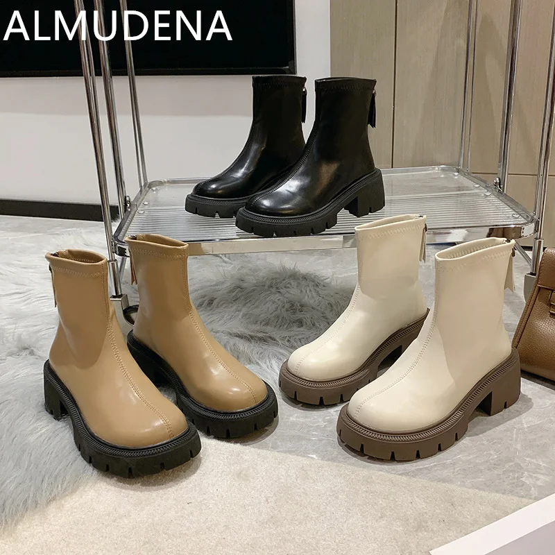 

Ботинки мартинсы женские на толстом каблуке, однотонные Модные Кожаные полуботинки на молнии, офисная обувь, резиновые, весна-осень