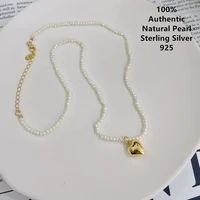 sterling silver collar de plata 925 para mujer three dimensional heart pendant small pearl initial necklace for women jewelry