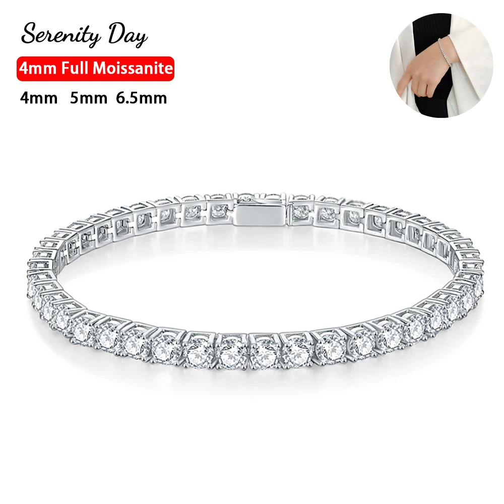 

Serenity Day Full Moissanite Bright Tennis Bracelet For Women 100% S925 Sterling Silver Fine Jewelry Real D Color 4mm 5mm 6.5mm
