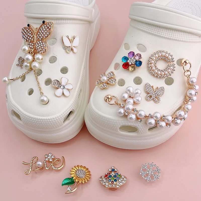 14pcs/Set Luxury Crocs Charms Bling Rhinestone Jewelry Shoes Accessories for Croc Shoes Jbzi Chain Decoration Women Girl Gifts